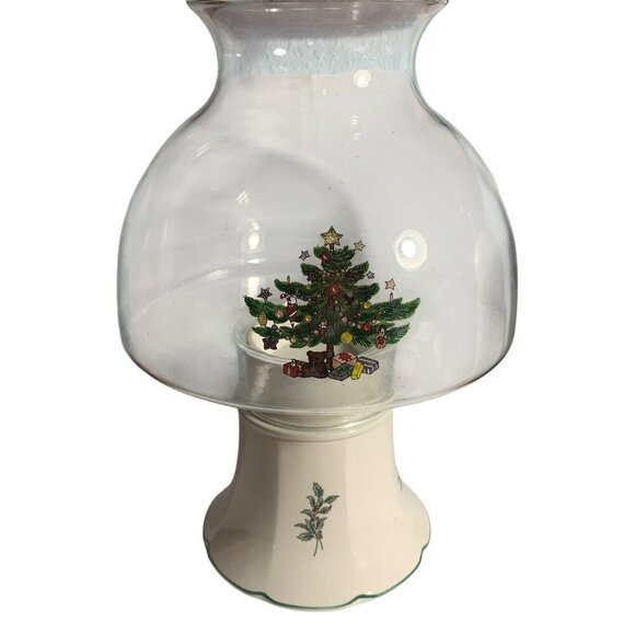 Vintage Nikko Christmas 10” Hurricane Candle Lamp Japan Christmas Tree Holly Box - Picture 3 of 8